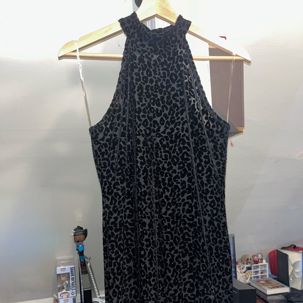 Feline Babe Velvet Leopard Mini Dress - Black Size Small.